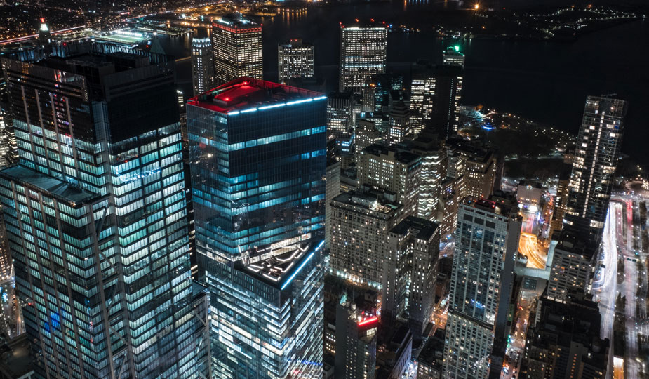 NYC financial district at night